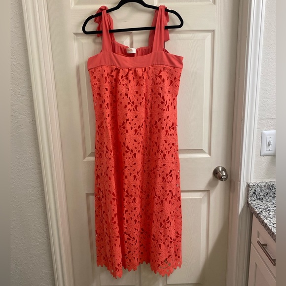 Renee C Coral Pink Lace Midi Tie-Strap Dress Size L - Picture 3 of 6